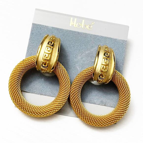 Hobe Vintage Mesh Hoop Convertible Clip Earrings RARE Dead Stock - Picture 1 of 6